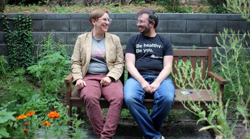 Dr. Kelsey Leonardsmith (left) and colleague Dylan Flunker in the Family Tree Clinic garden in Minneapolis. The two run a program to train more doctors and nurses in the area to be able to provide gender-based care, which is legal in Minnesota, but banned for teenagers in many states around the country.