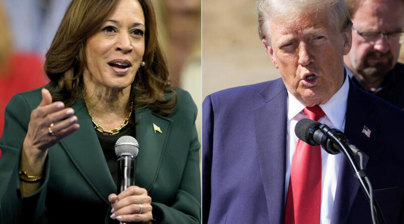 This combination of photos taken Monday, Oct. 21, 2024, shows Democratic presidential nominee Vice President Kamala Harris speaking during a town hall in Malvern, Pa., left, and Republican presidential nominee former President Donald Trump delivering remarks on Hurricane Helene in Swannanoa, N.C.. (AP Photo)